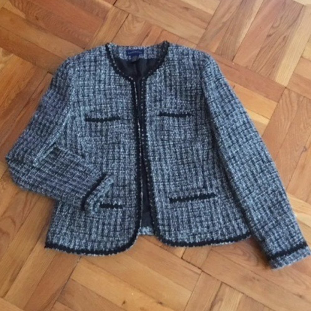 Charter Club Black & Gray  Tweed Jacket Size 10